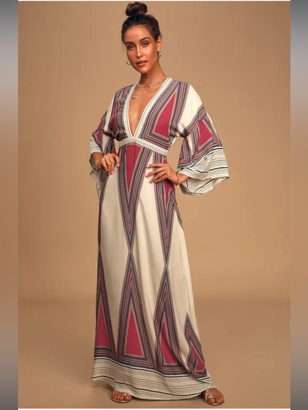 Lulus NWT montecito cream print maxi dress